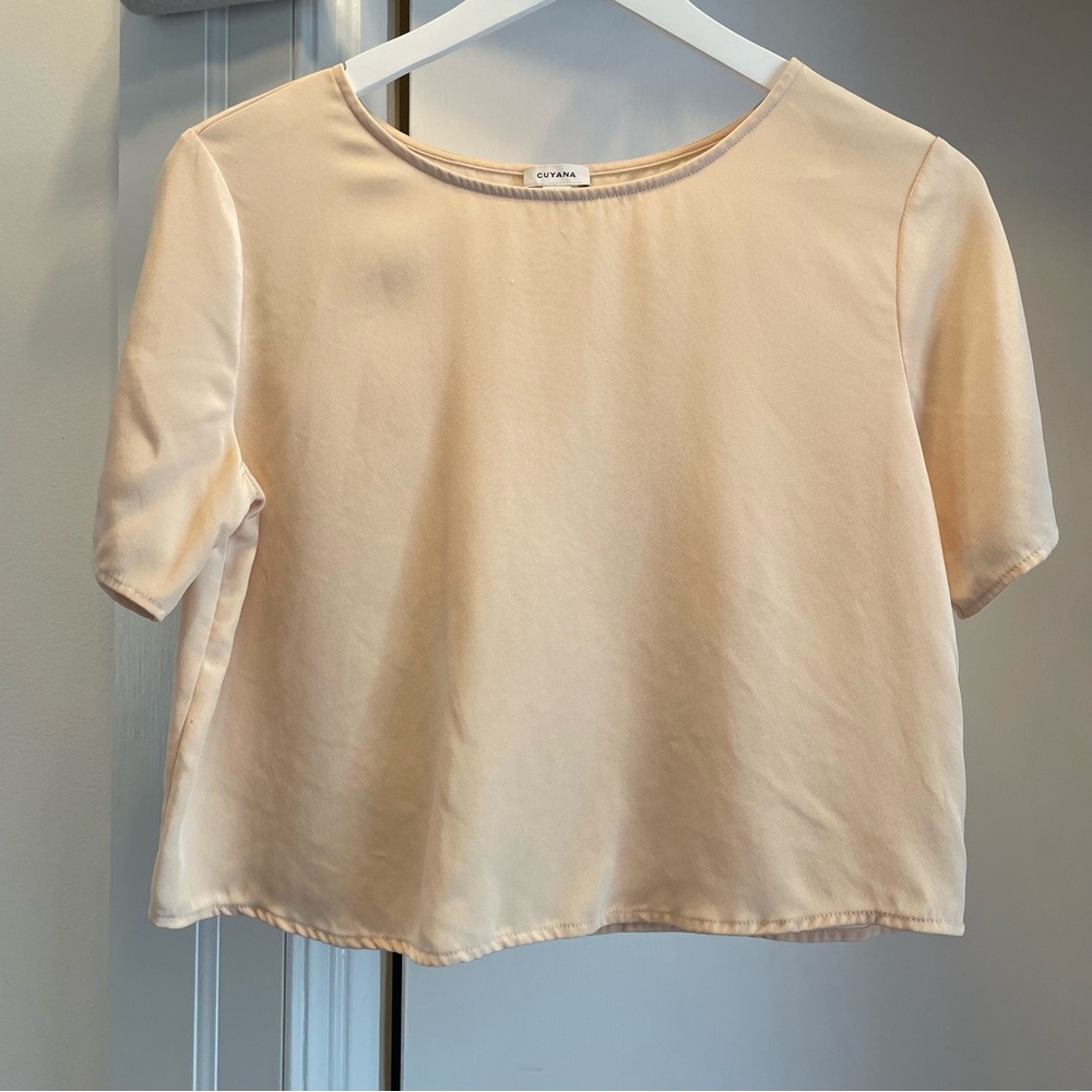 Cuyana cropped silk tee, blush pink